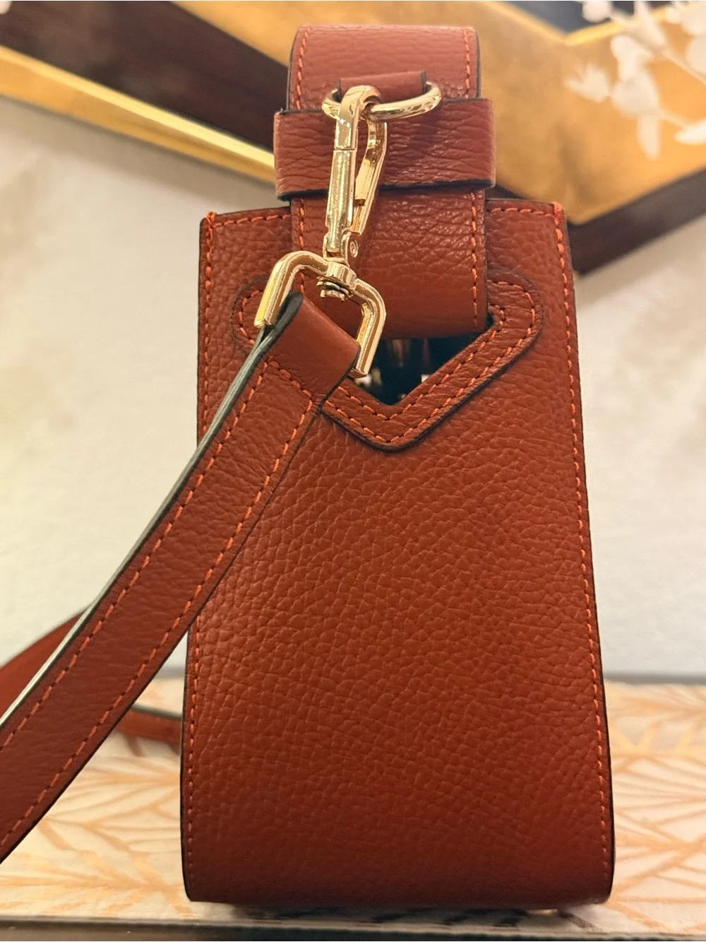 Leather Shoulder Bag in Rustic Orange